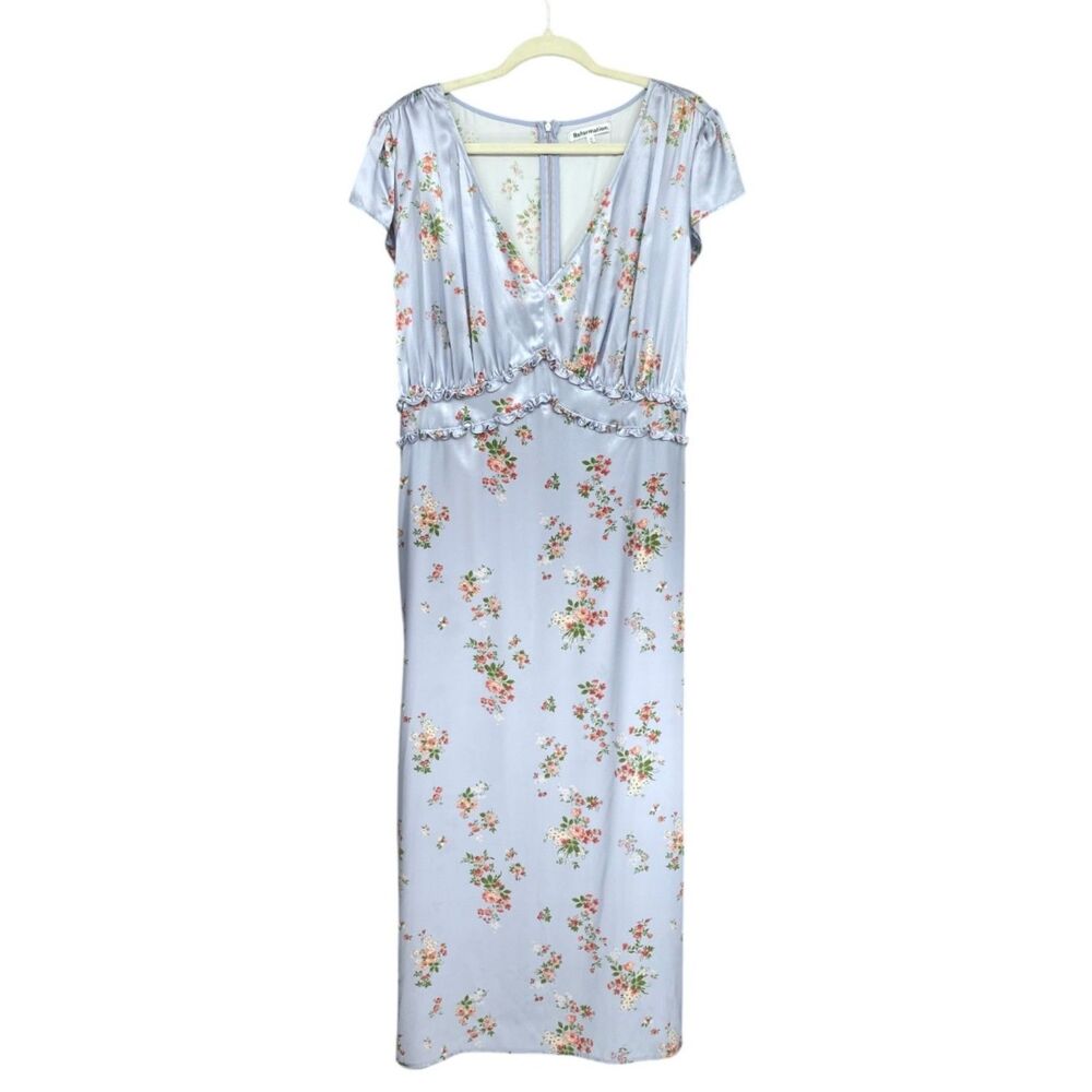 NWT Reformation Kaye Silk Midi Dress Melba Light Blue Size 16 Plus - Picture 2 of 16